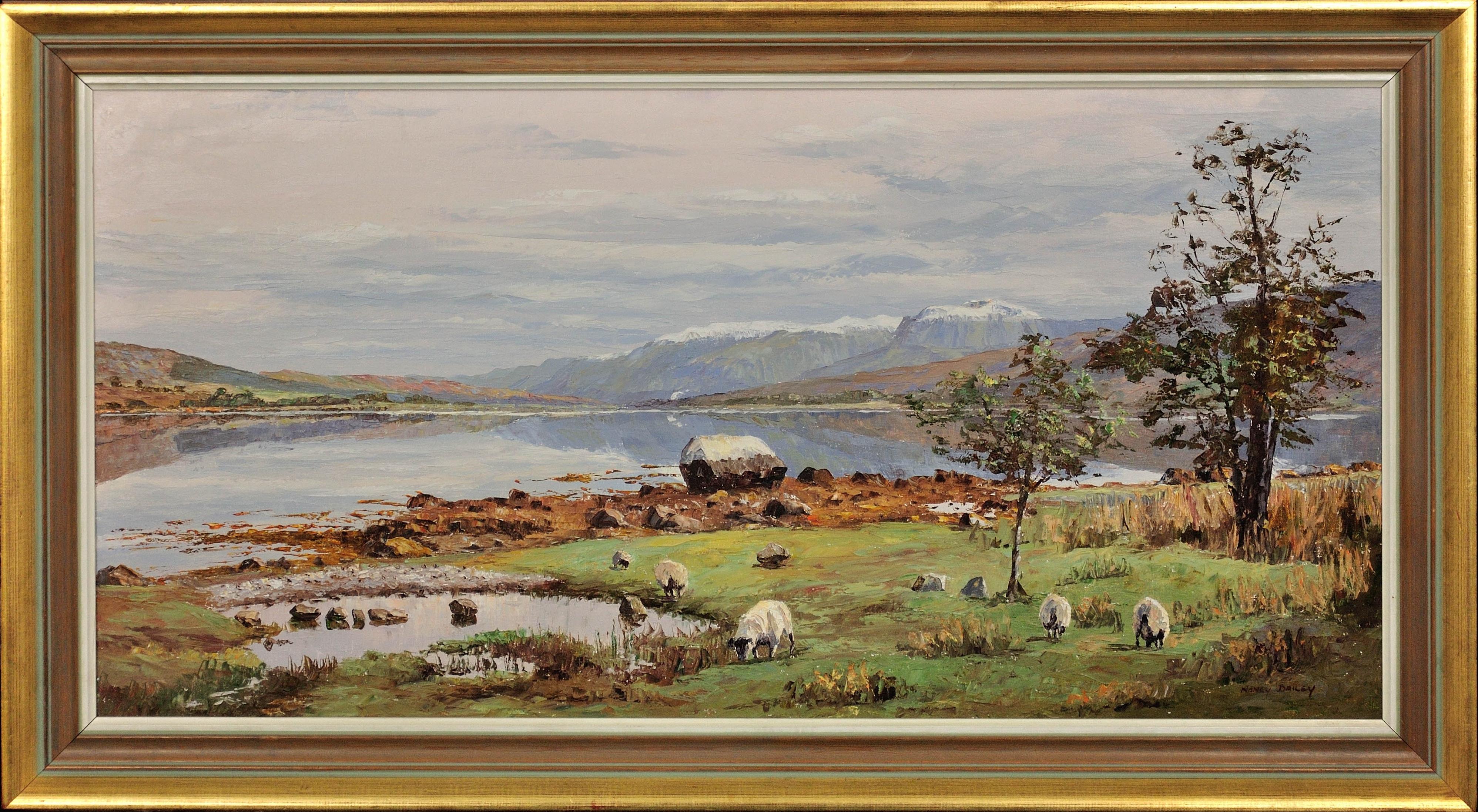 Nancy Bailey Landscape Painting - Ben Nevis from Loch Eil. Impasto.Scottish Highlands.Grampian Mountains. Scotland