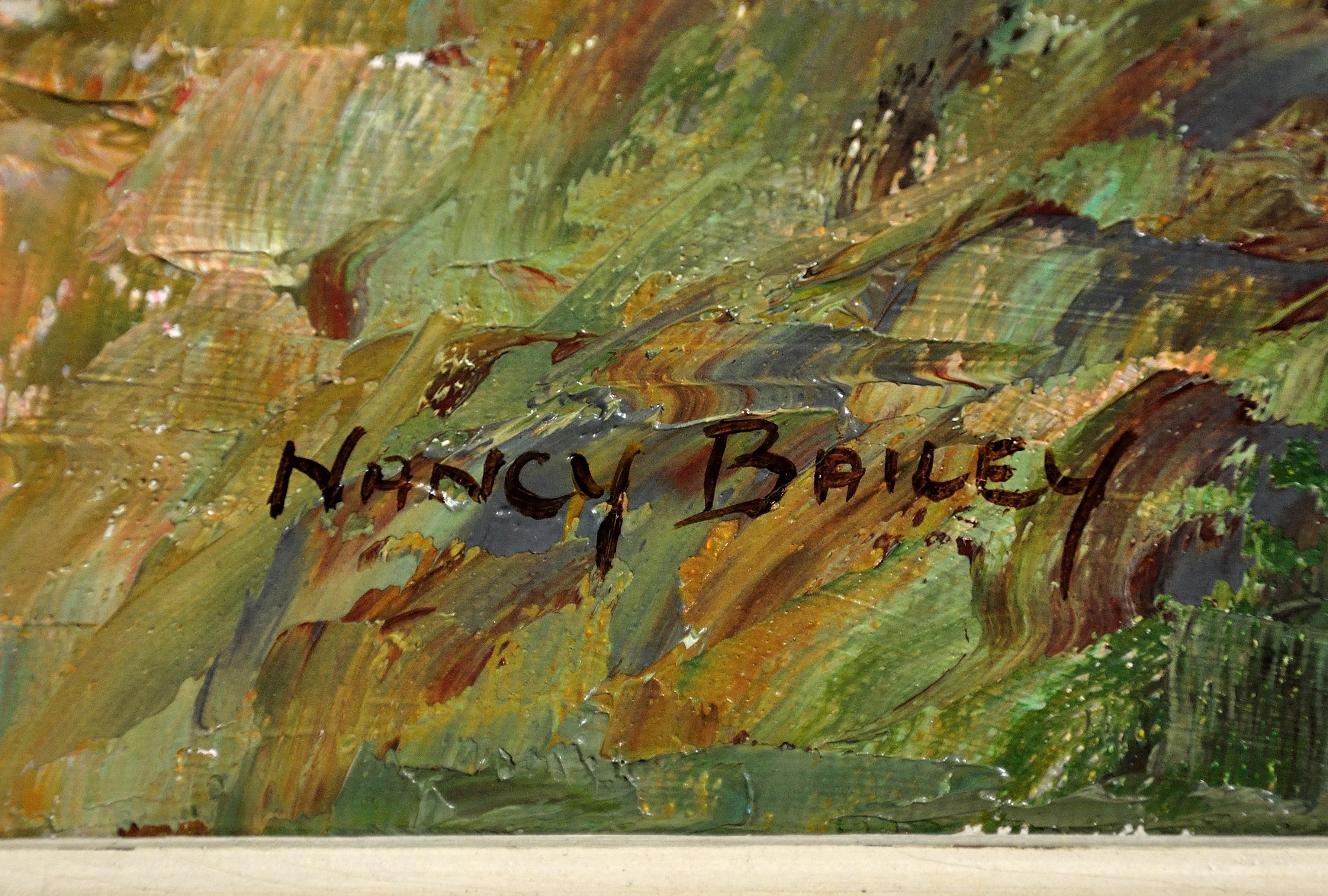 Marée basse Les vairons. Islands, Cornouailles. Padstow. Peinture à l'huile originale d'un paysage. - Moderne Painting par Nancy Bailey