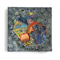 Nancy Baker, Cave, 2018, painting, collage on board, 12 x 12 inches