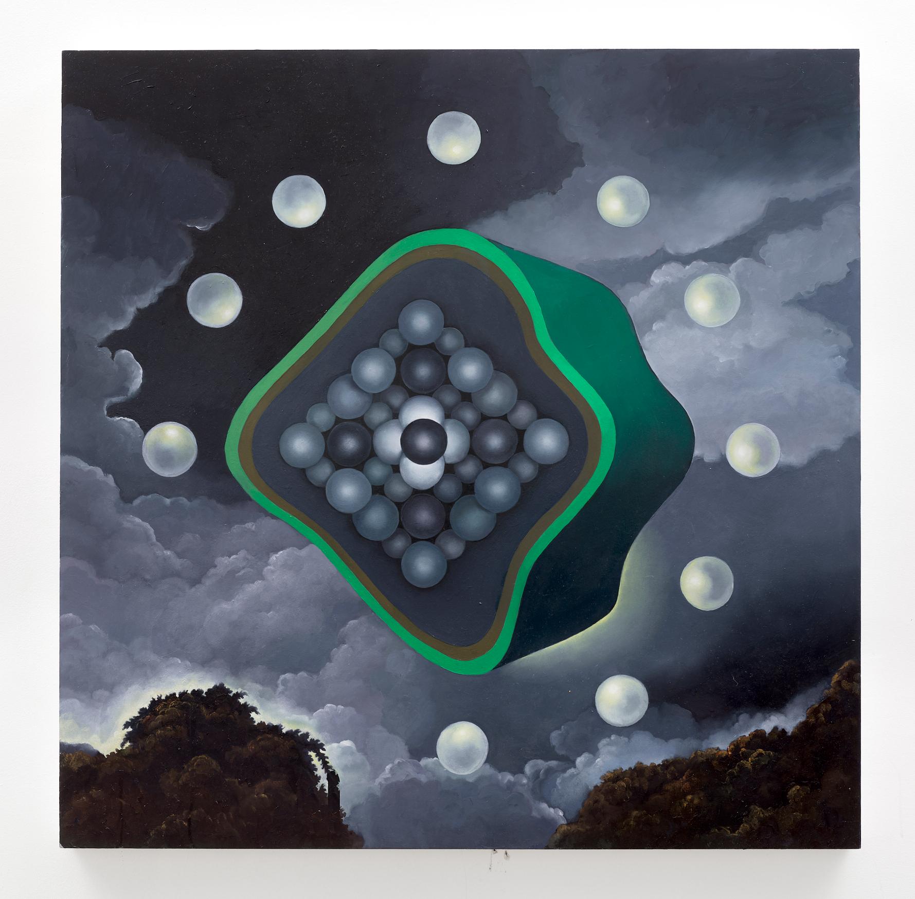 Nancy Baker, Green Night, 2020, Öl auf Leinwand, Surrealistische Landschaft, Gemälde