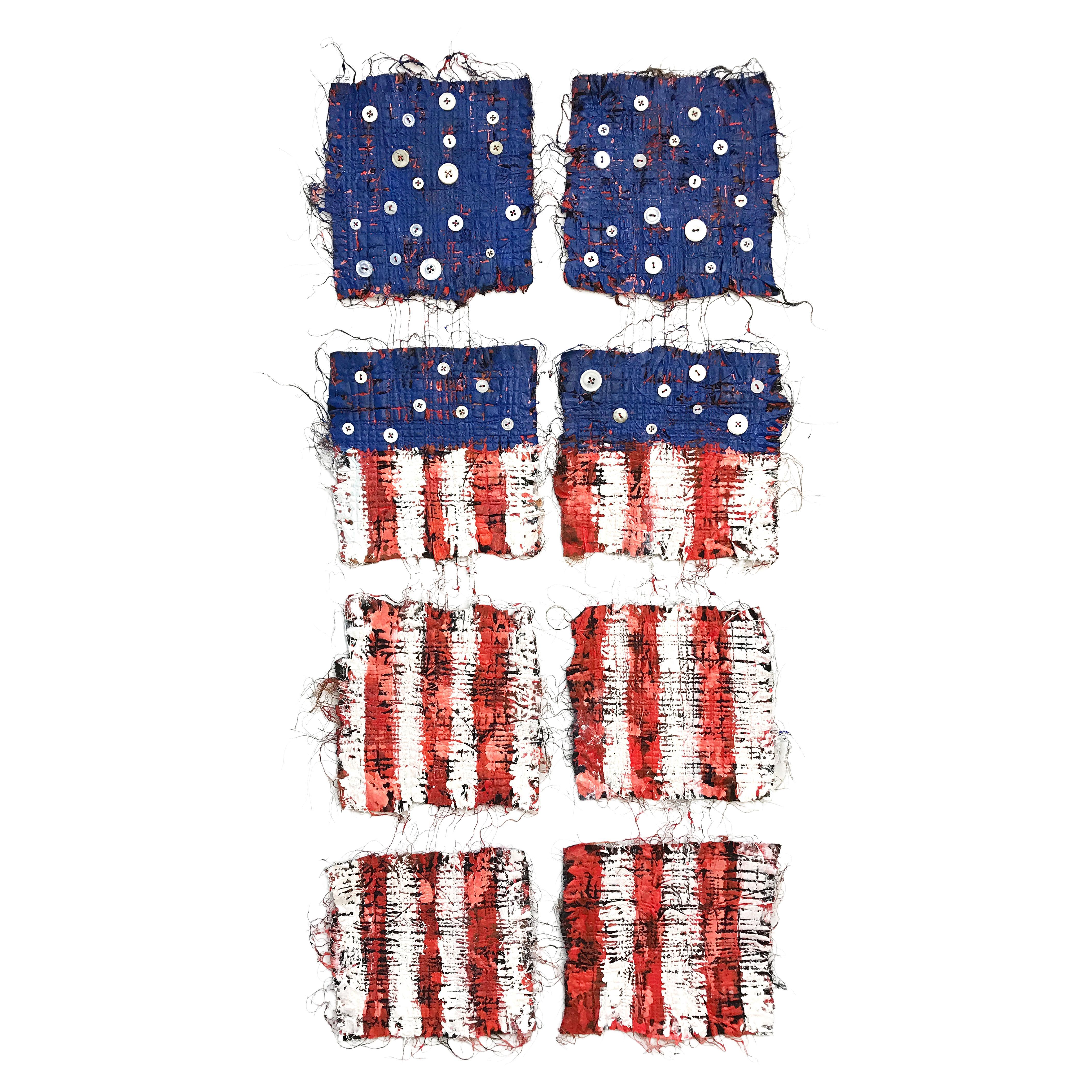 Drapeau de Nancy Billings Textile Art "Democracy...Hanging By A Thread IV" (Démocratie...suspendue à un fil IV) en vente