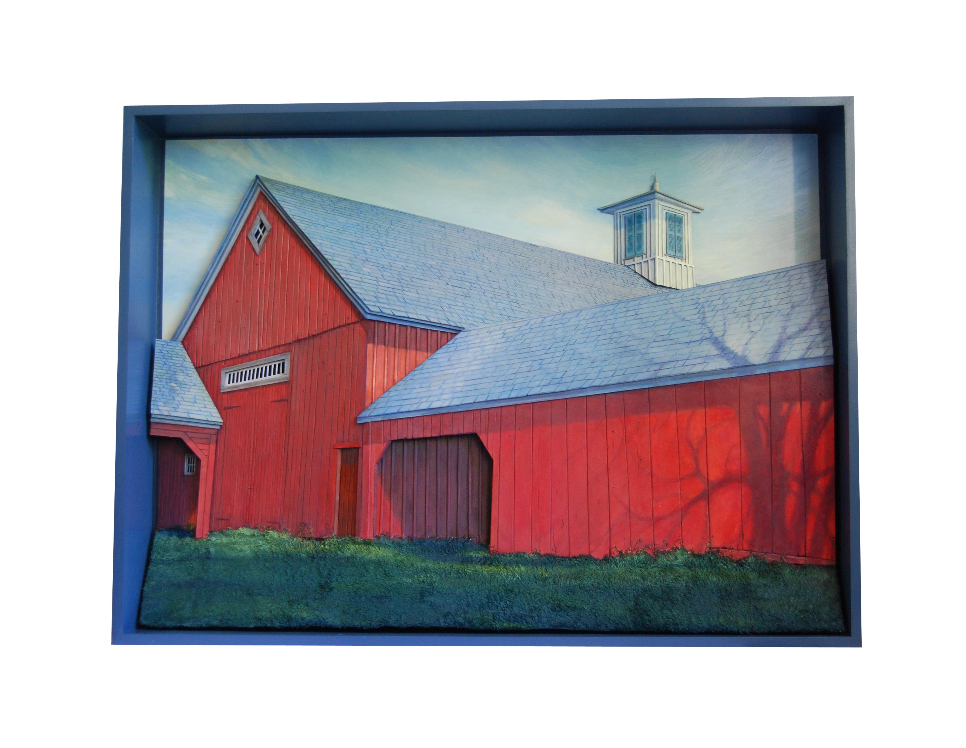 Nancy Burgess Landscape Painting - Red Barns with Cupola