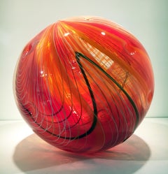Contemporary Blown Translucent Glass Sculpture with Pattern and Cane Work