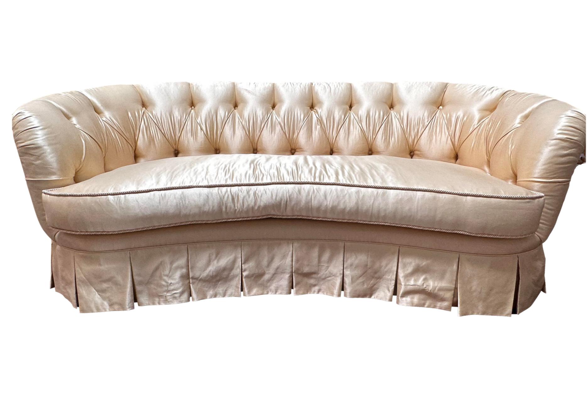 Gebogenes, getuftetes, gelbes Satin-Sofa im Art déco-Stil von Nancy Corzine (Ende des 20. Jahrhunderts) im Angebot