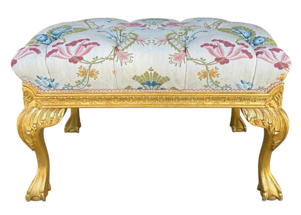 Américain Nancy Corzine Chippendale Designer Giltwood Bench W Scalamandre en vente