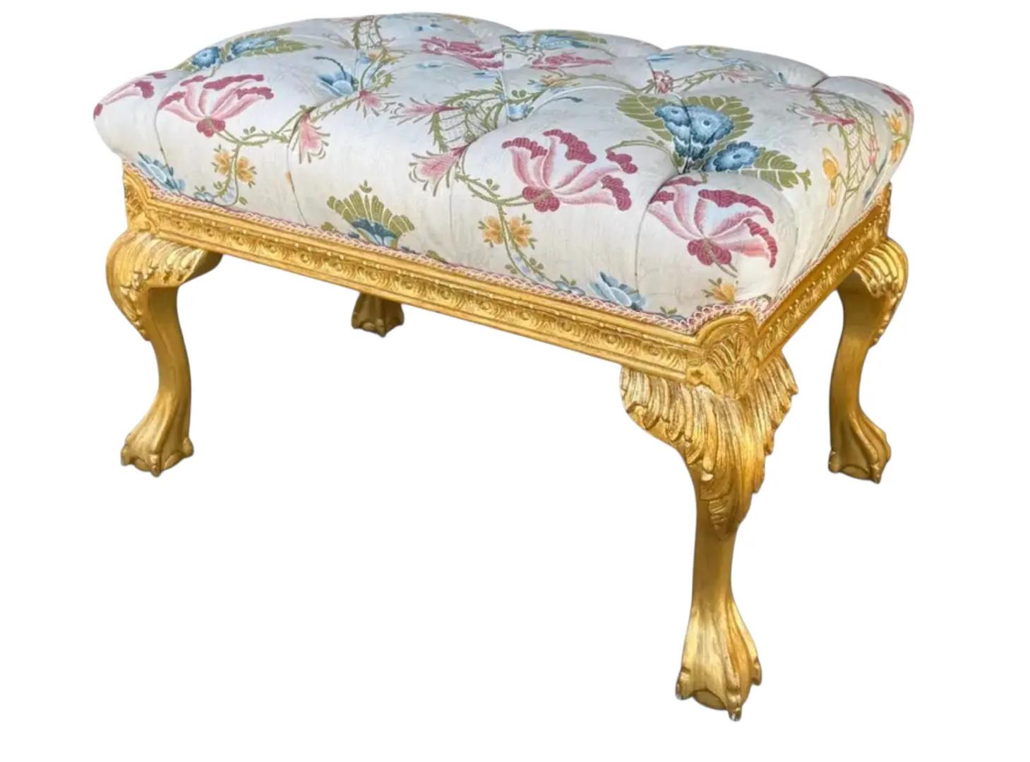 Nancy Corzine Chippendale Designer Giltwood Bench W Scalamandre Bon état - En vente à LOS ANGELES, CA