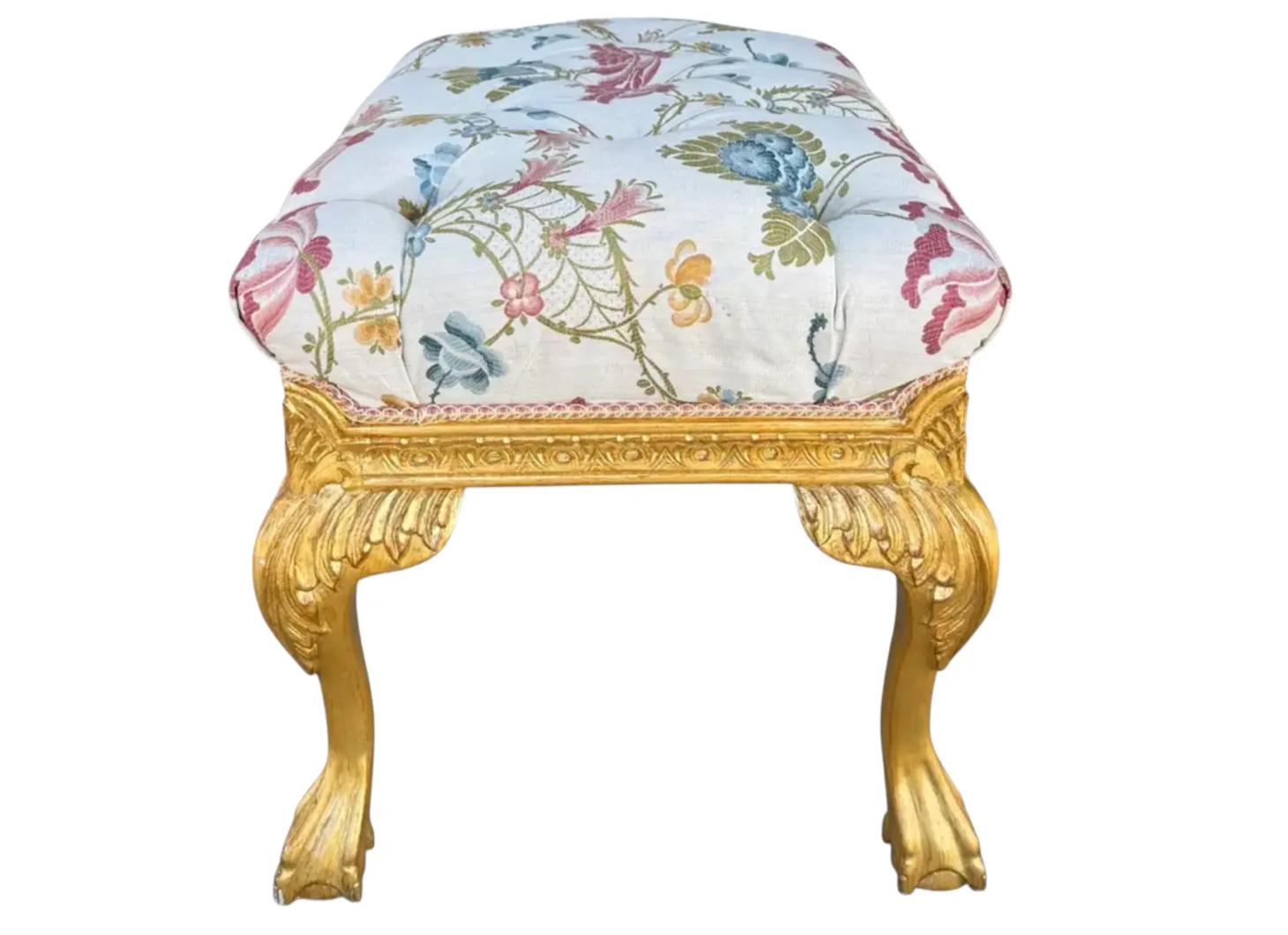 XXIe siècle et contemporain Nancy Corzine Chippendale Designer Giltwood Bench W Scalamandre en vente