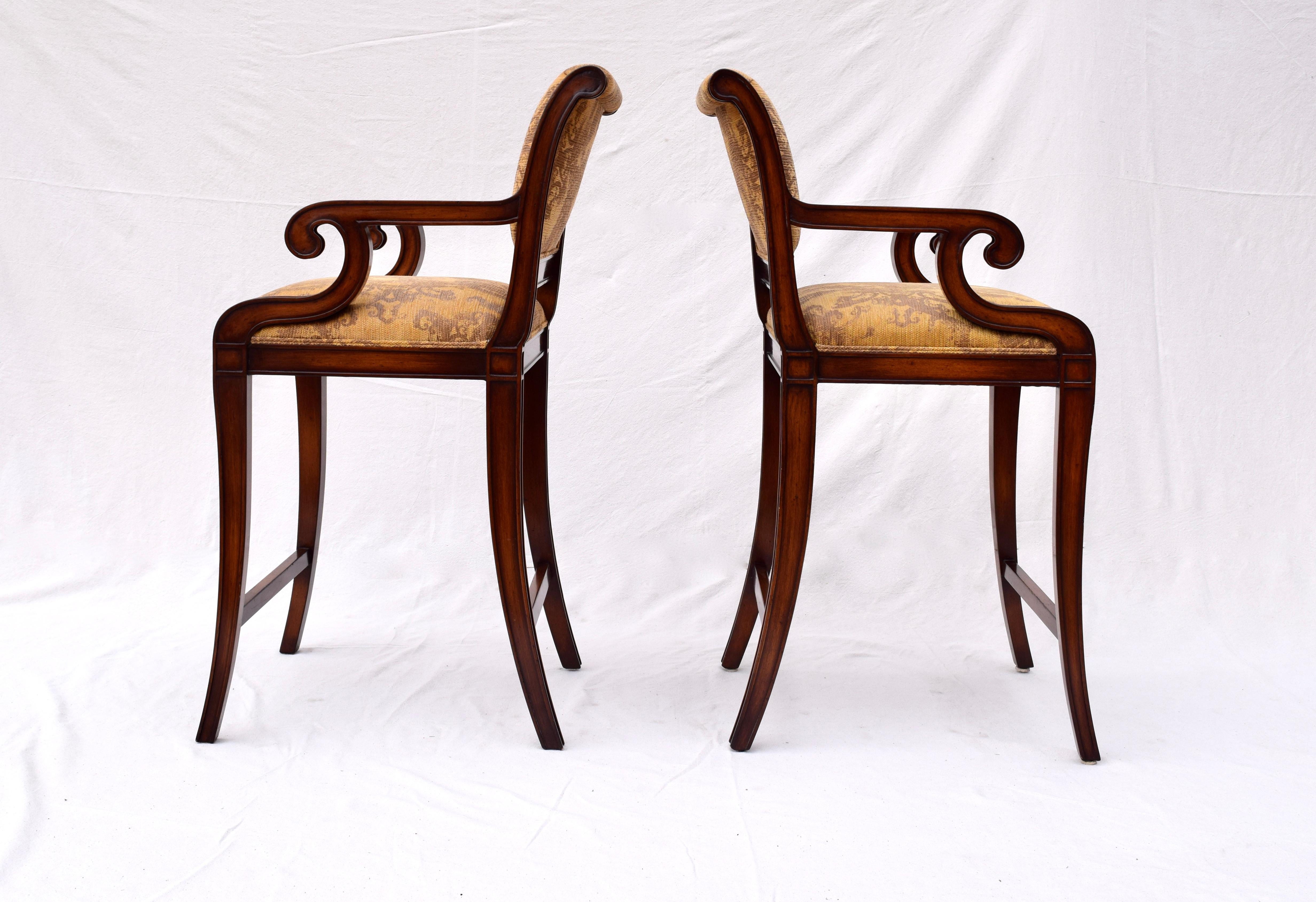 Nancy Corzine Classic Regency Bar Stool Chairs, Pair In Excellent Condition For Sale In Southampton, NJ