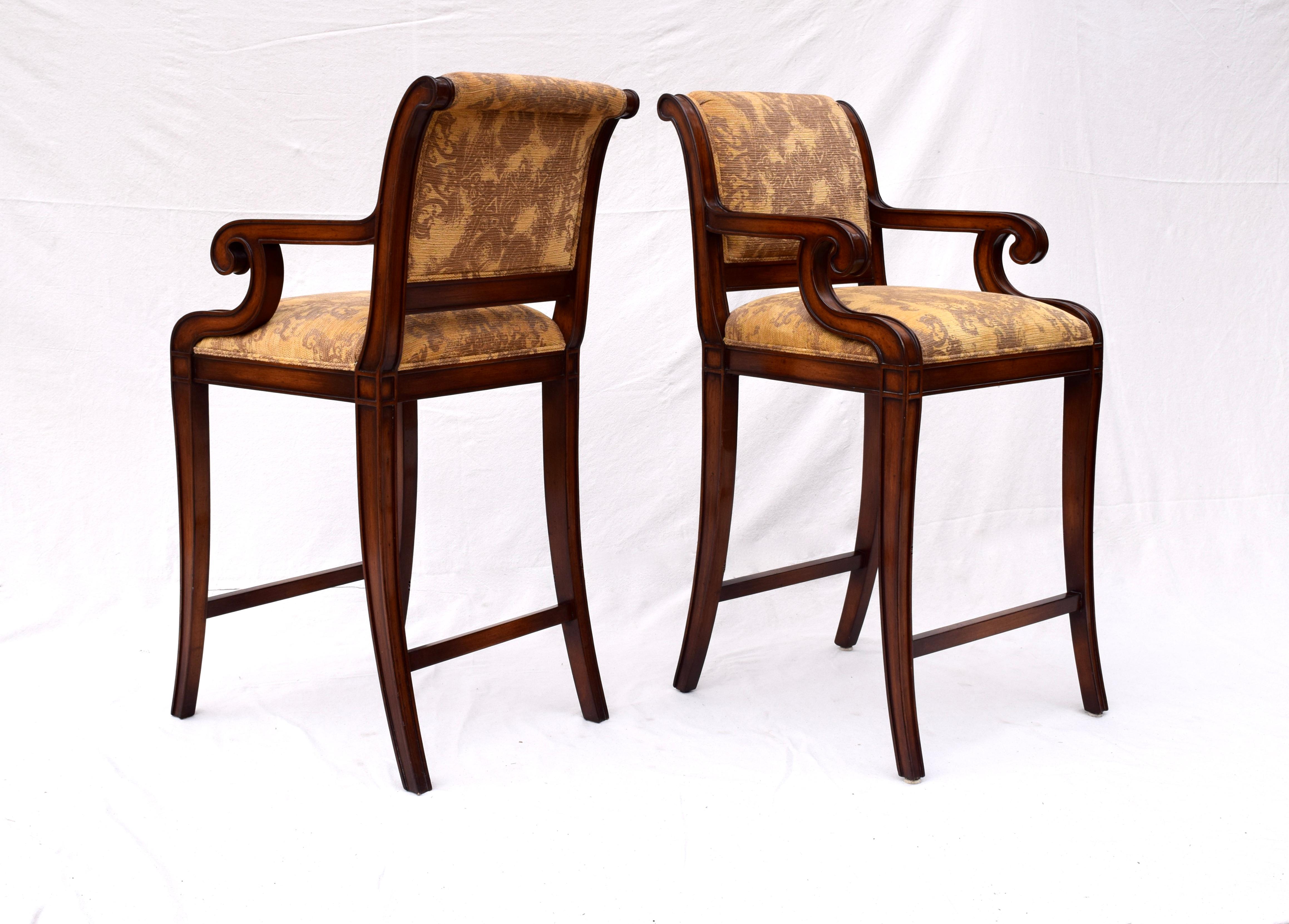 XXIe siècle et contemporain Nancy Corzine Classic Regency Bar Stool Chairs, Pair en vente