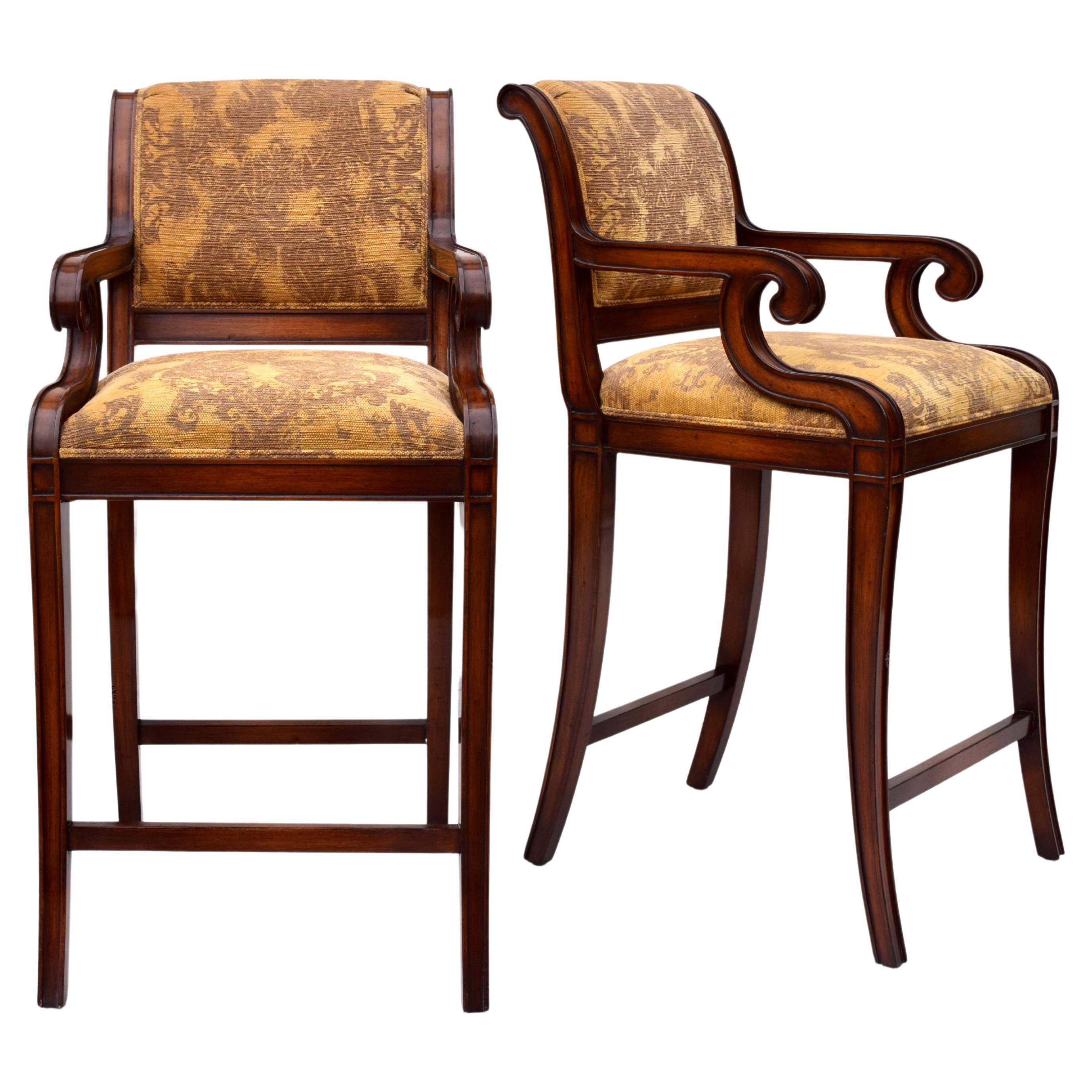 Nancy Corzine Classic Regency Bar Stool Chairs, Pair