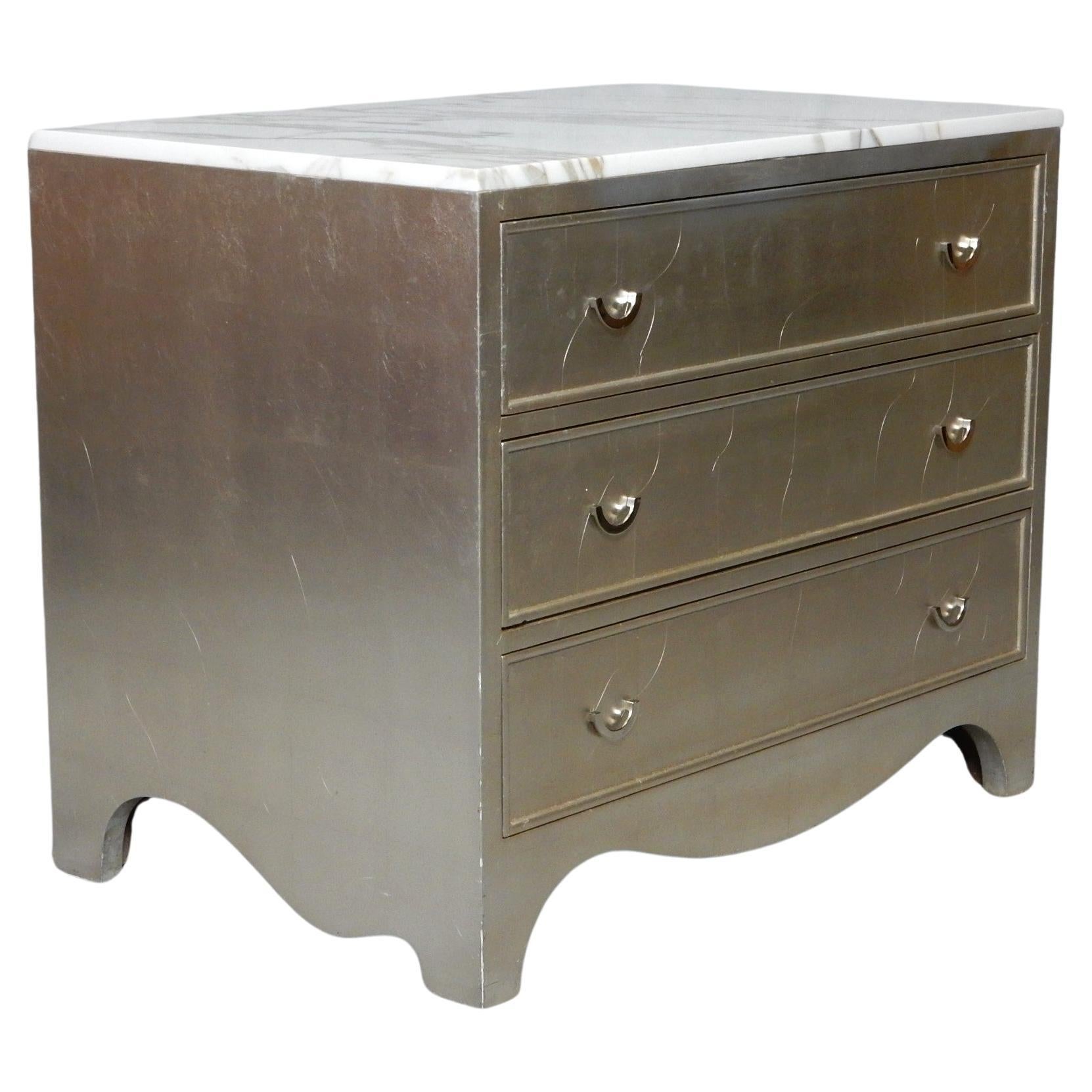 American Nancy Corzine design Tea Leaf Silver Chest with Italian Marble Top For Sale