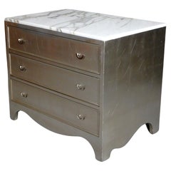 Used Nancy Corzine design Tea Leaf Silver Chest with Italian Marble Top