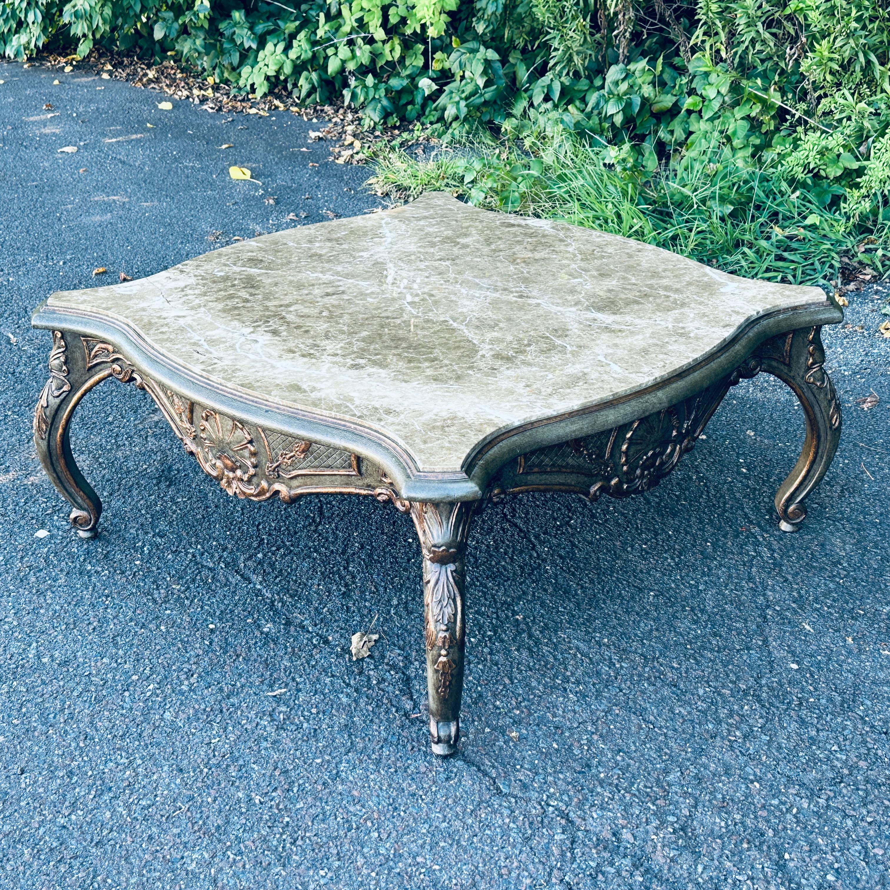 Nancy Corzine French Marble Top Cocktail Table In Good Condition For Sale In West Chester, PA