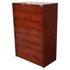 Nancy Corzine Modern English Walnut Wave Front Highboy Dresser