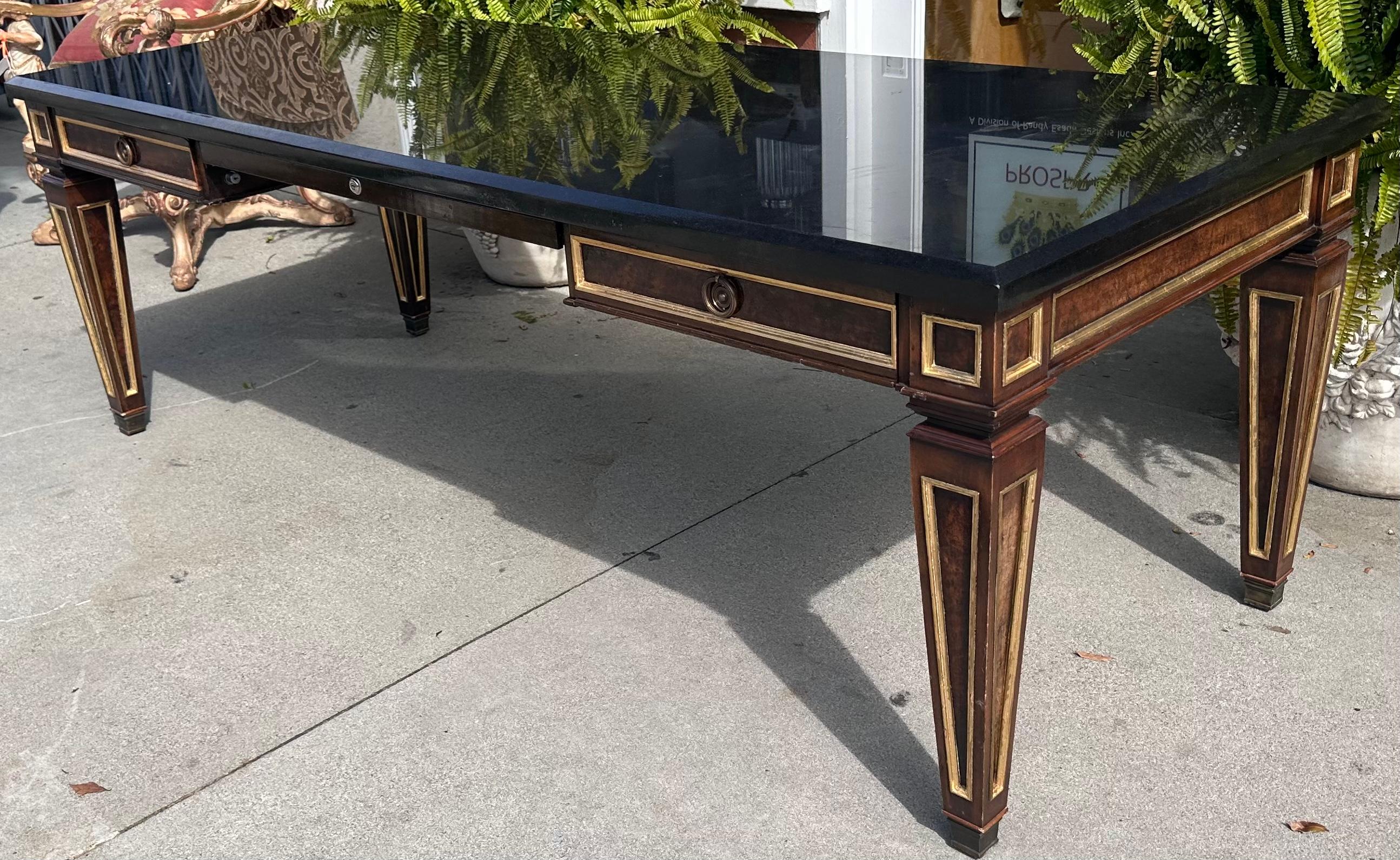 Nancy Corzine Neoclassical Giltwood & Black Marble Top Executive Desk For Sale 7