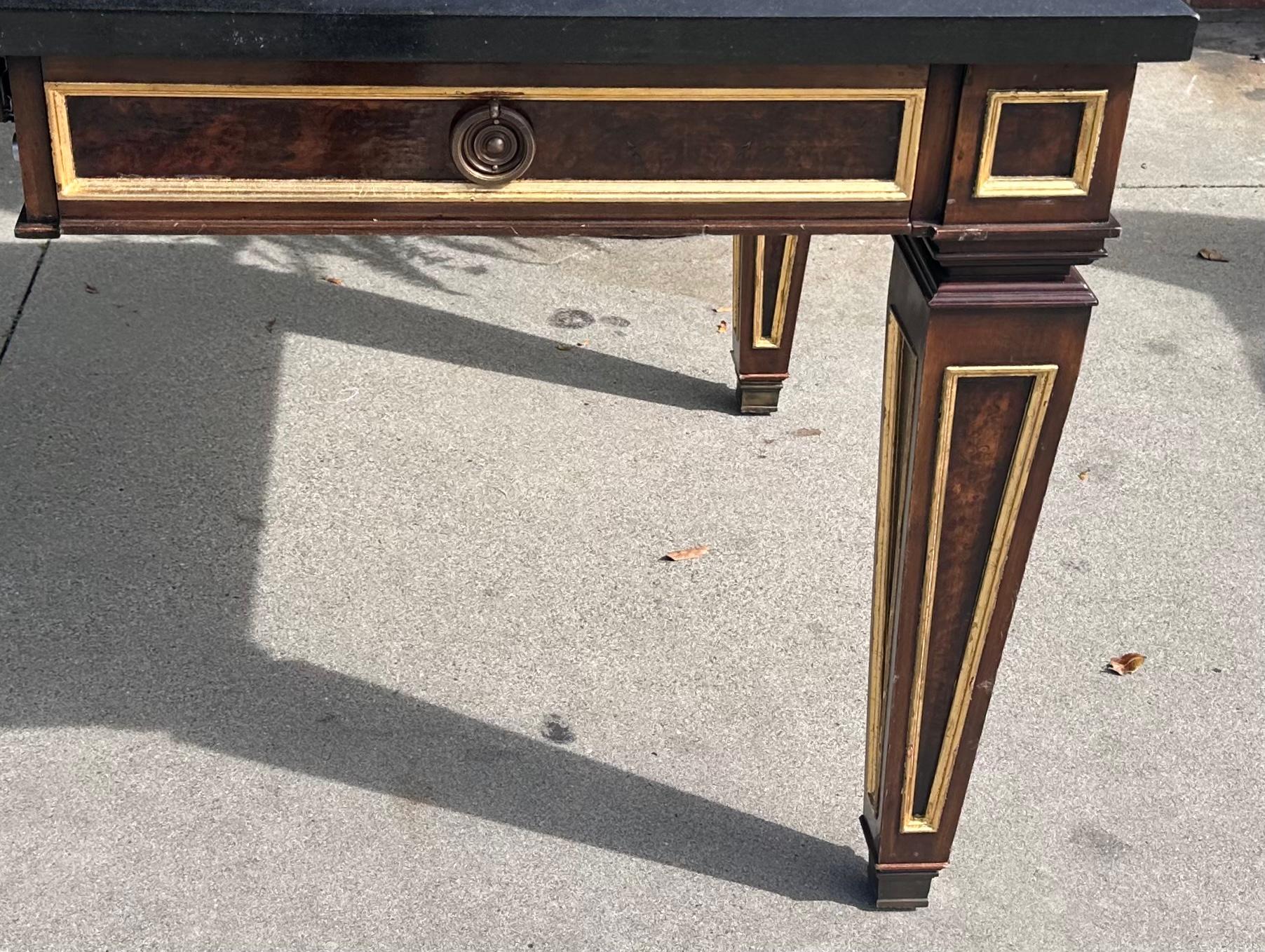 Nancy Corzine Neoclassical Giltwood & Black Marble Top Executive Desk For Sale 8