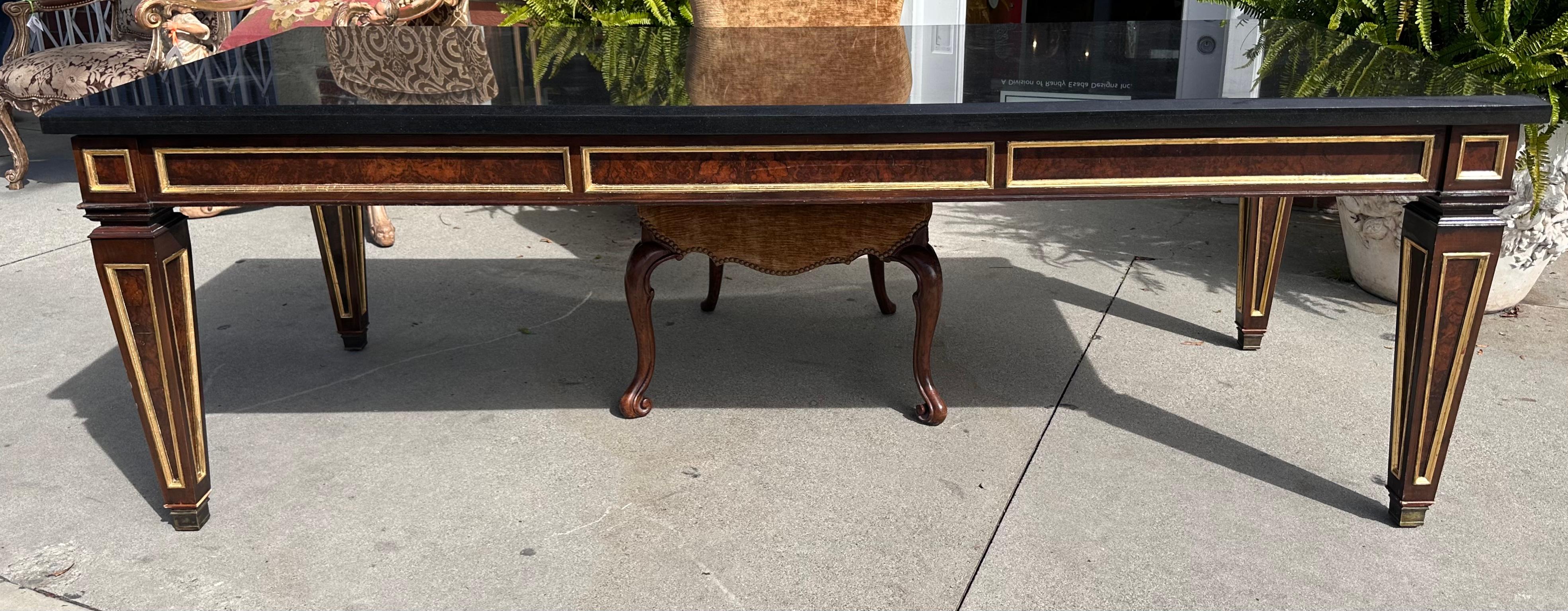 Nancy Corzine Neoclassical Giltwood & Black Marble Top Executive Desk In Good Condition For Sale In LOS ANGELES, CA
