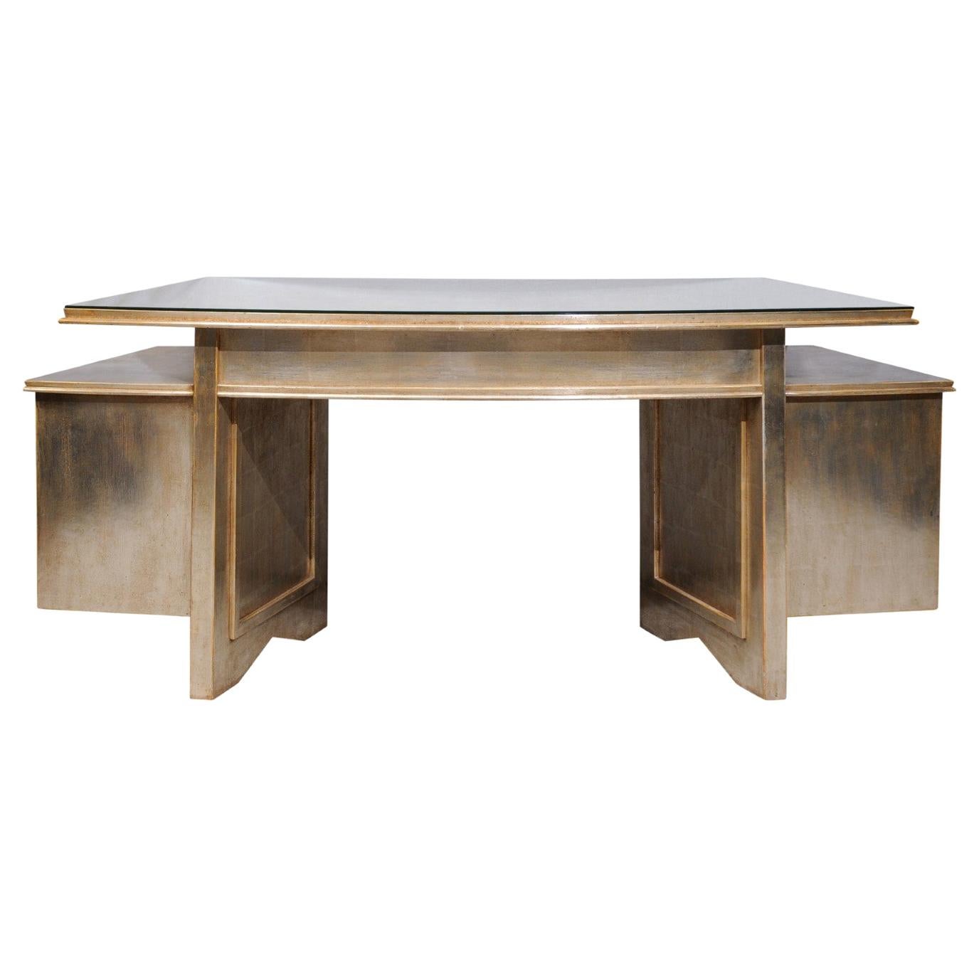 Nancy Corzine Silver Gilt Writing Desk in the Art Deco Style