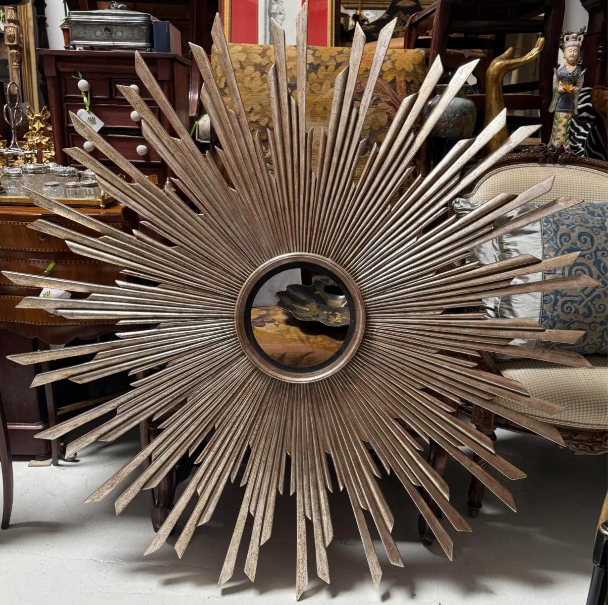 Specchio convesso Nancy Corzine Silver Giltwood Starburst.
