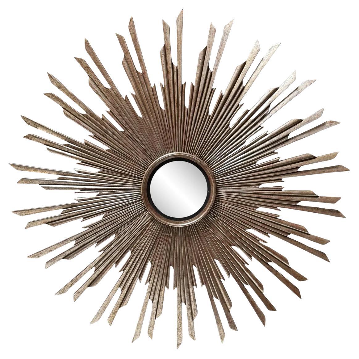 Specchio convesso Nancy Corzine Silver Giltwood Starburst in vendita