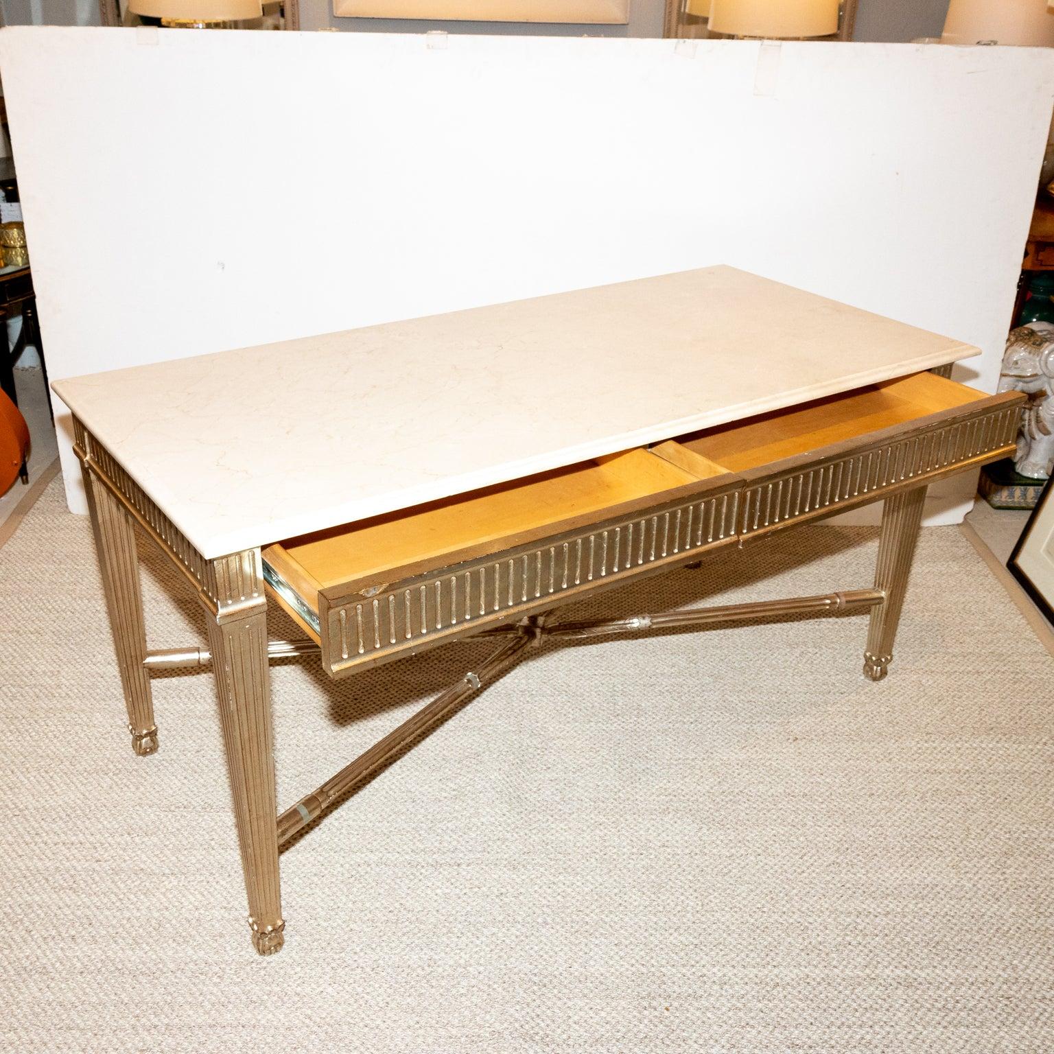 Nancy Corzine Two Drawer Silver/Gold Gilded Rectangular Desk/Console In Good Condition For Sale In Stamford, CT