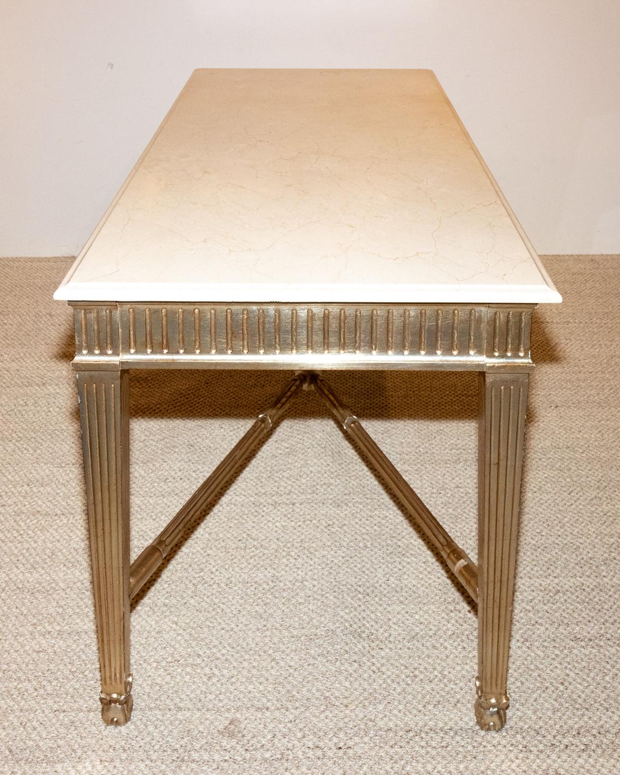 20th Century Nancy Corzine Two Drawer Silver/Gold Gilded Rectangular Desk/Console For Sale