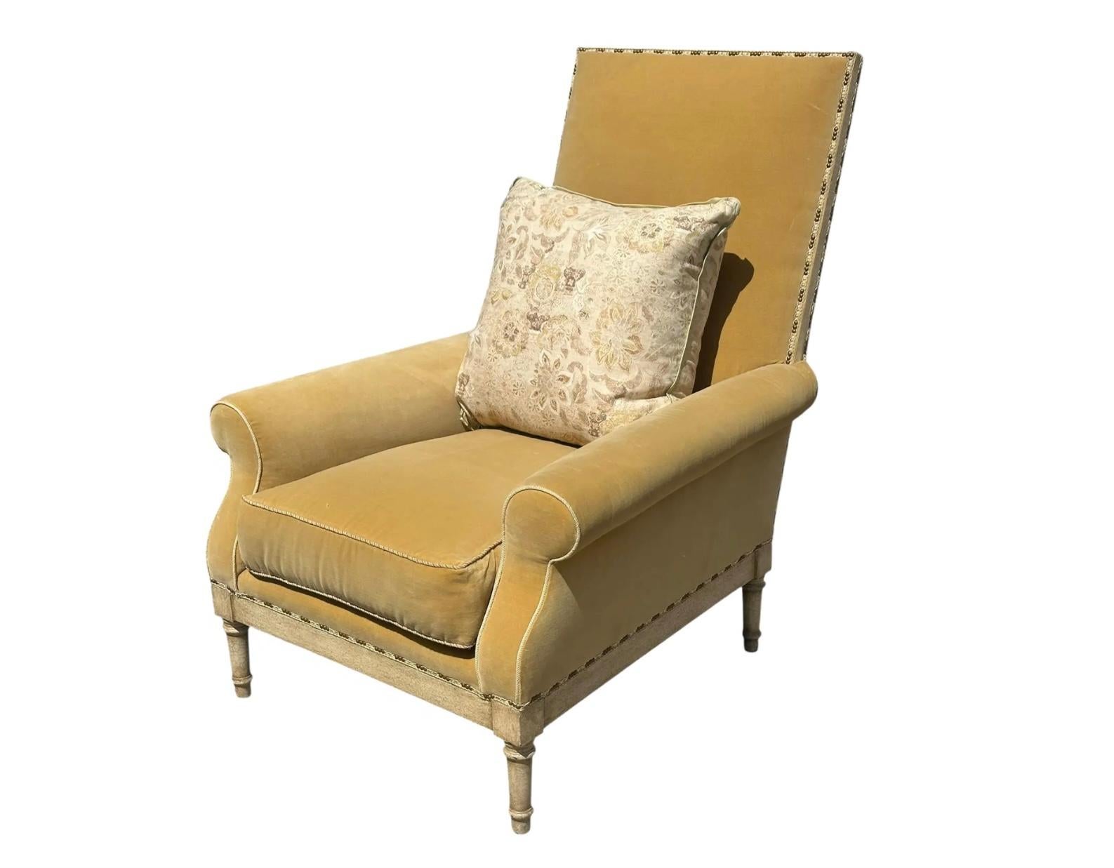 Nancy Corzine Yellow Velvet Roll Arm Club Chair W Rose Tarlow Cushion 1 of 2 Available.
