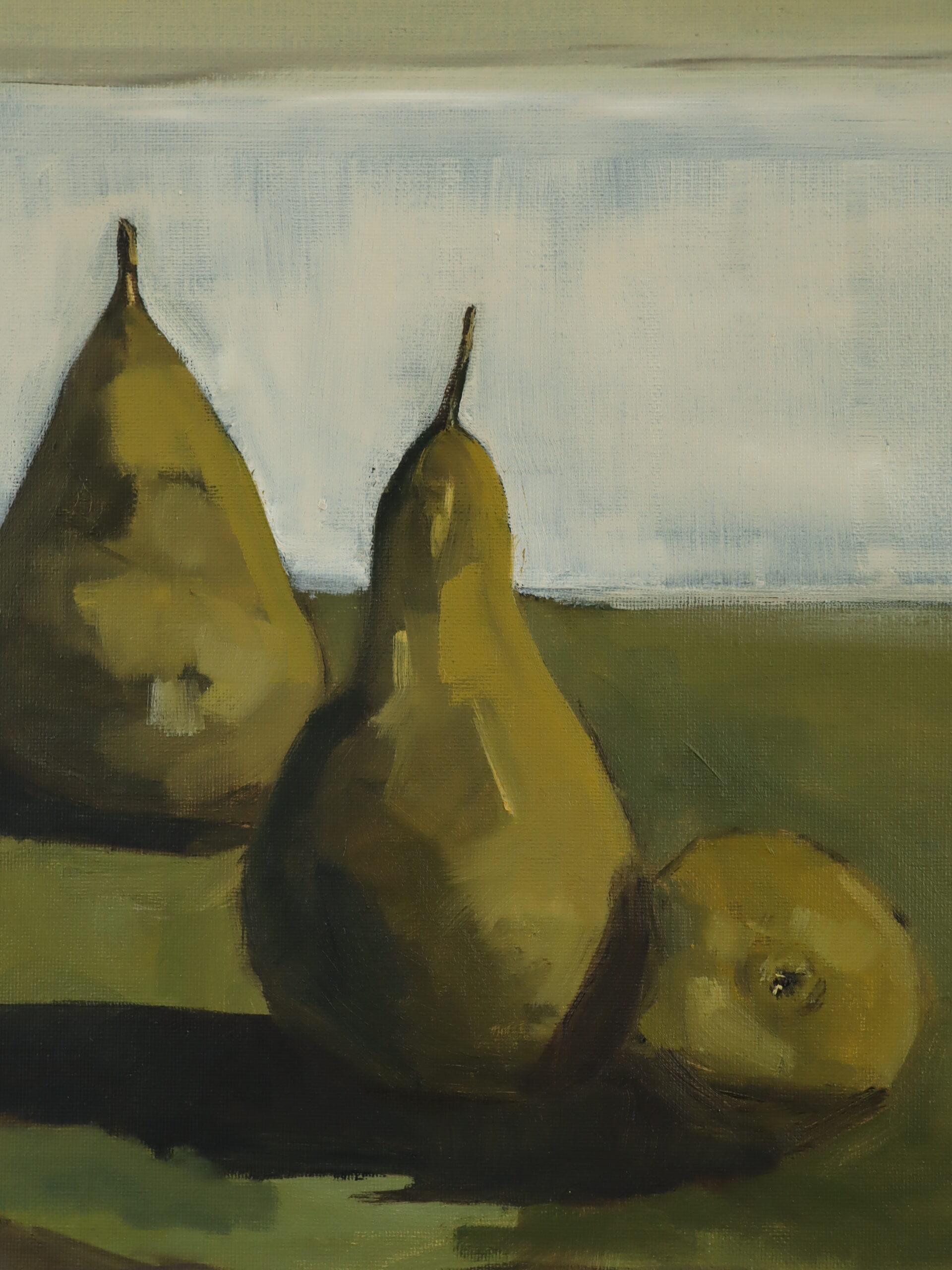 Nature morte expressive contemporaine à l'huile - Poires enceintes en vente 5