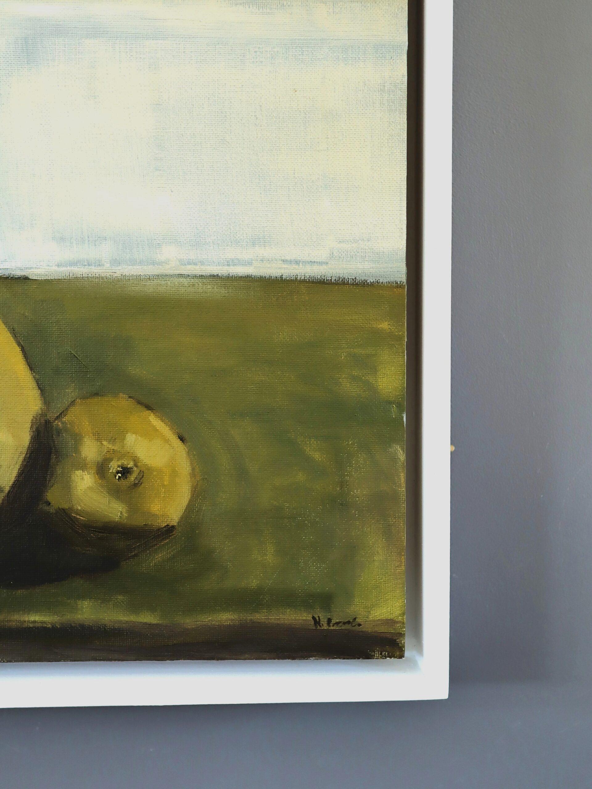 Nature morte expressive contemporaine à l'huile - Poires enceintes en vente 2