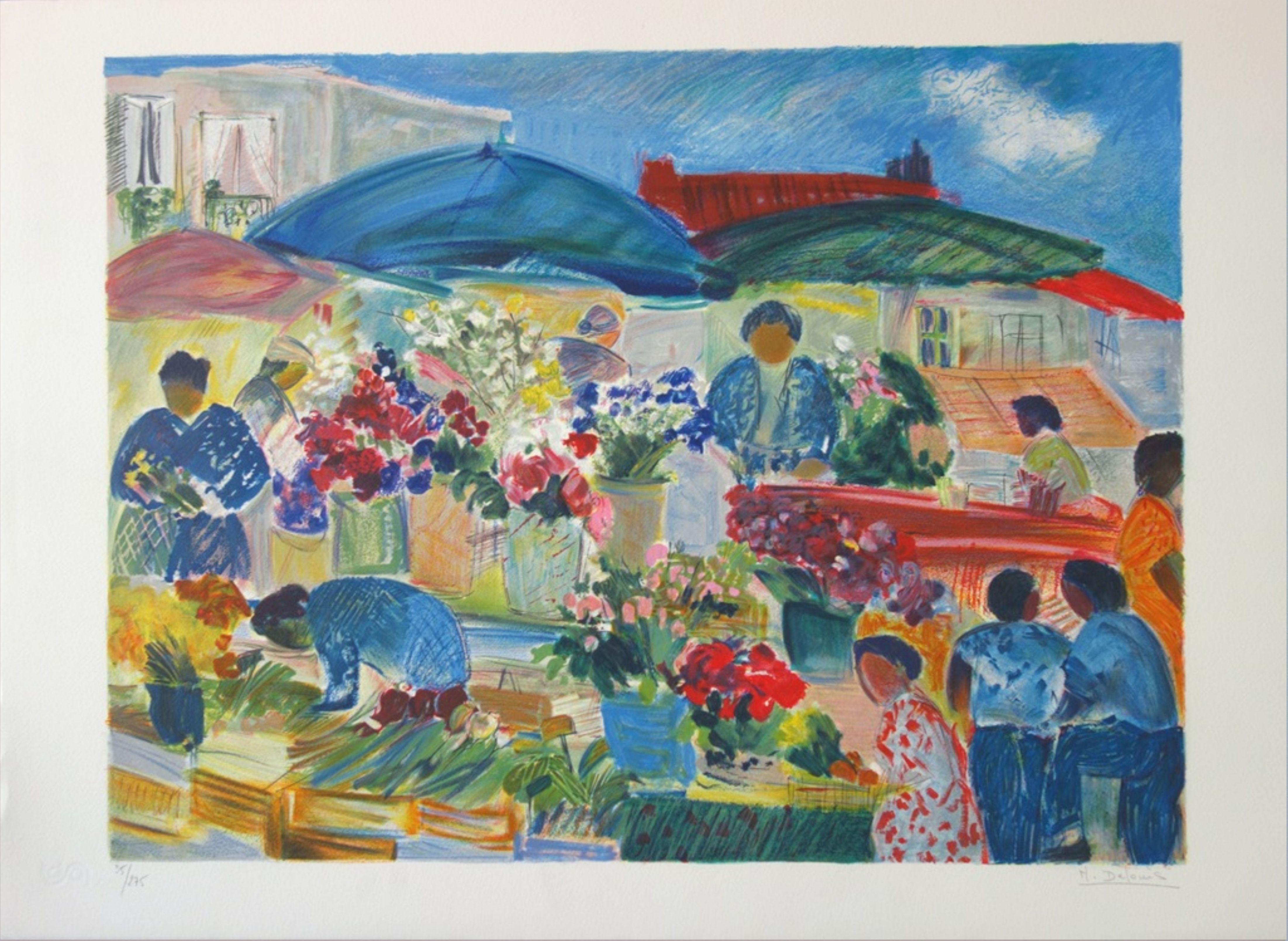 Flowers Market - Original Handsigned Lithograph