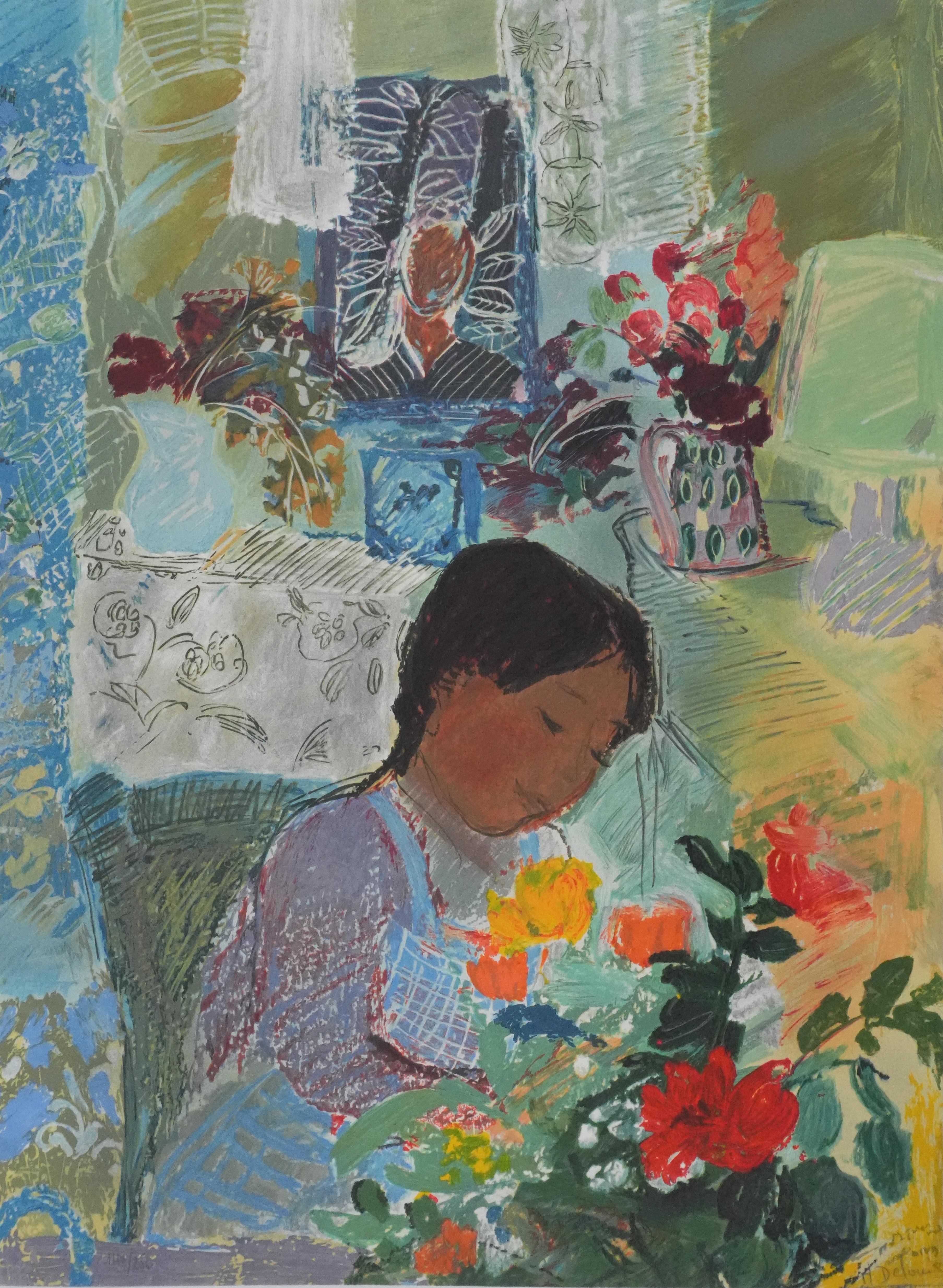 Little Girl - Original Handsigned Lithograph - Modern Print by Nancy Delouis