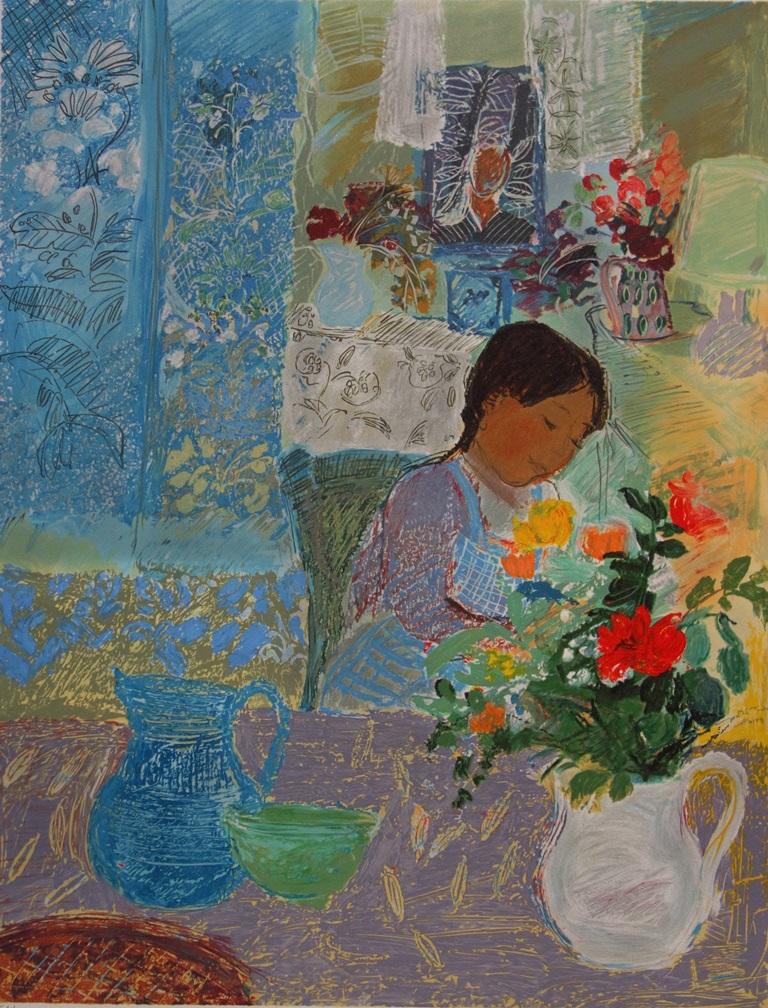 Little Girl's Dream - Original Handsigned Lithograph - Modern Print by Nancy Delouis