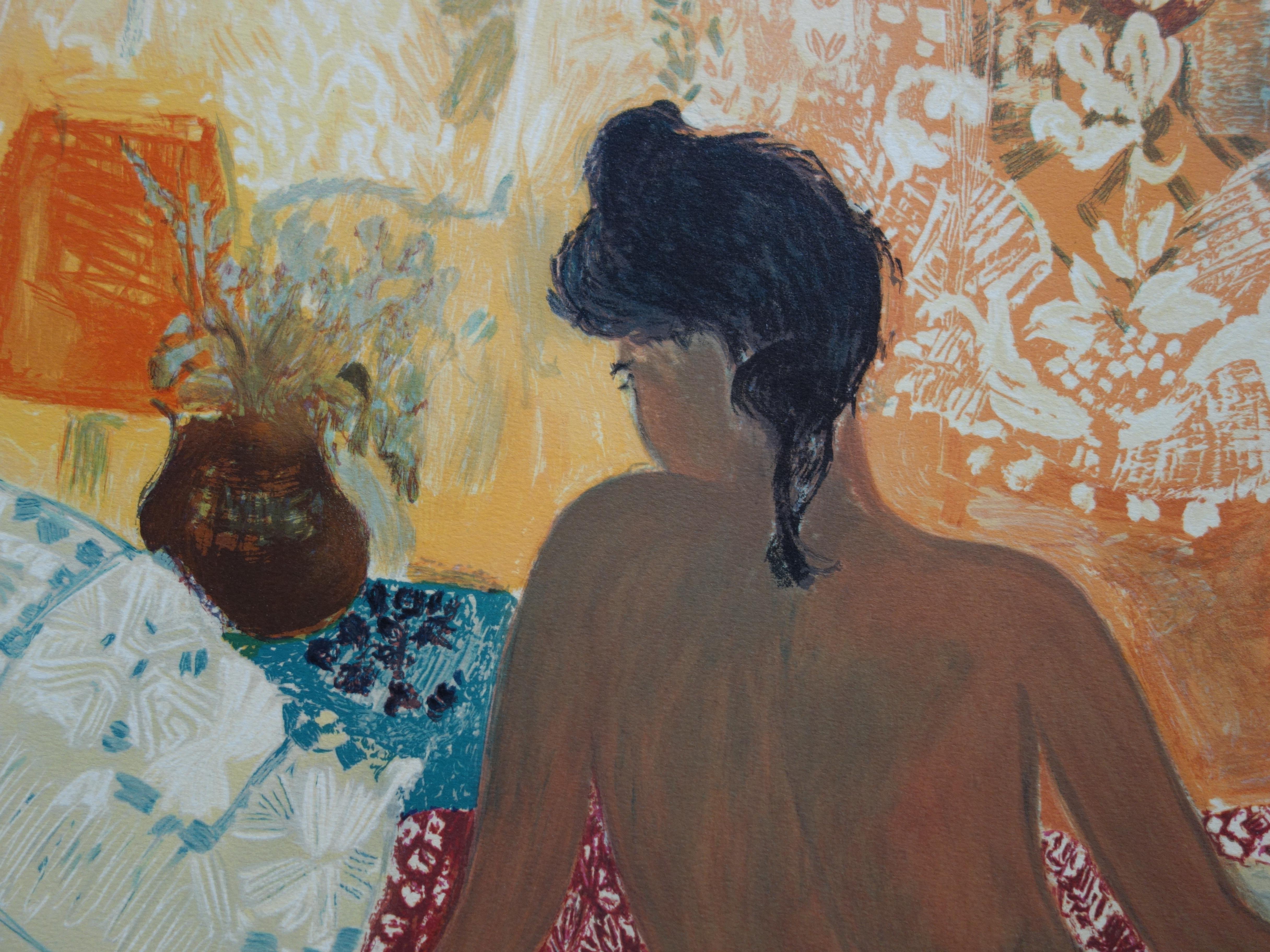 Femme nue - Lithographie originale signée de sa main - Gris Nude Print par Nancy Delouis