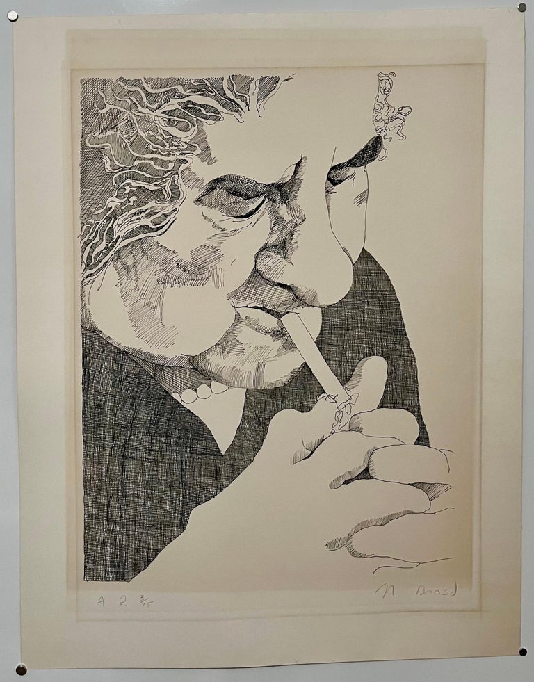 Nancy Drosd - Golda Meir Israeli Woman Prime Minister Smoking Cigarette Ink  Line Etching Print at 1stDibs