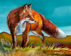 Vope Bello Original Nancy Dunlop Cawdrey Fox Silk Painting Wildlife Western Art