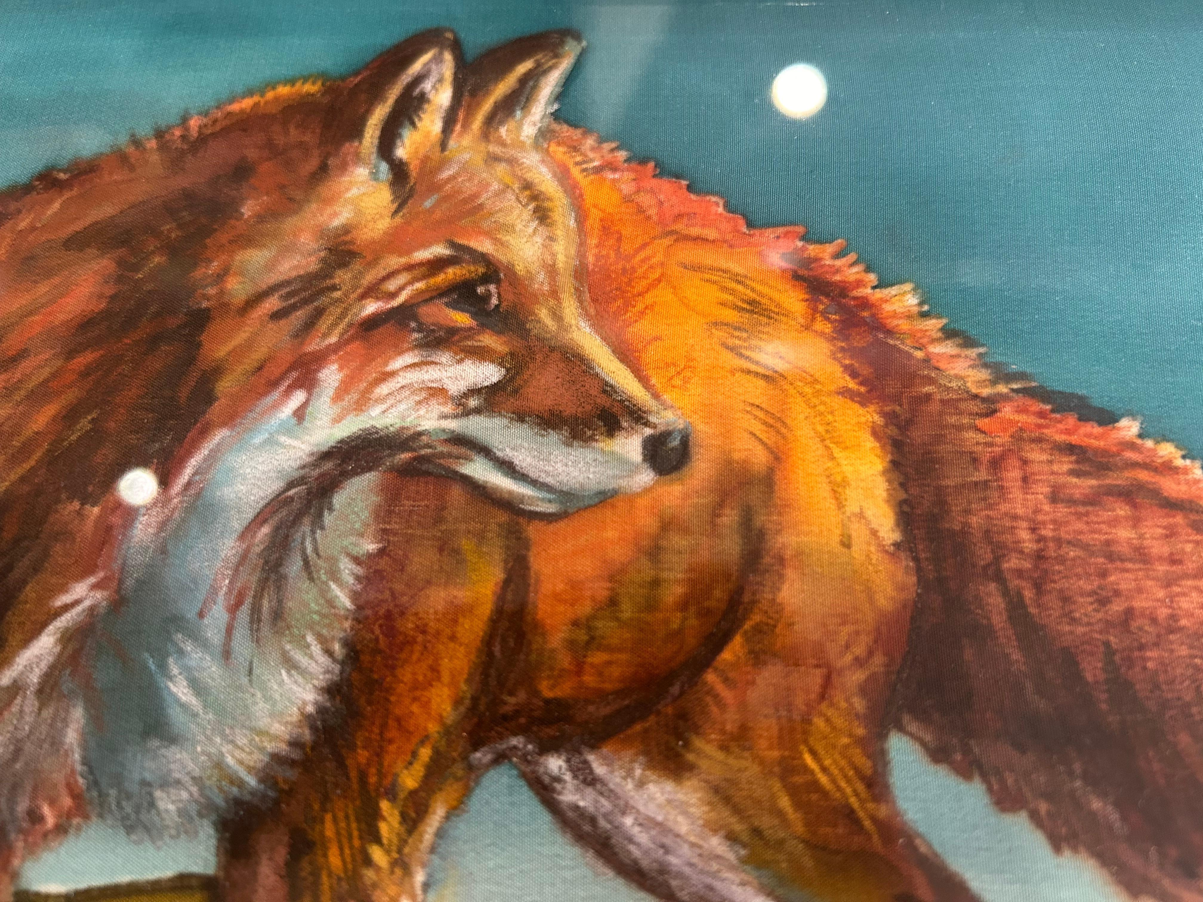 Vope Bello Original Nancy Dunlop Cawdrey Fox Silk Painting Wildlife Western Art For Sale 2