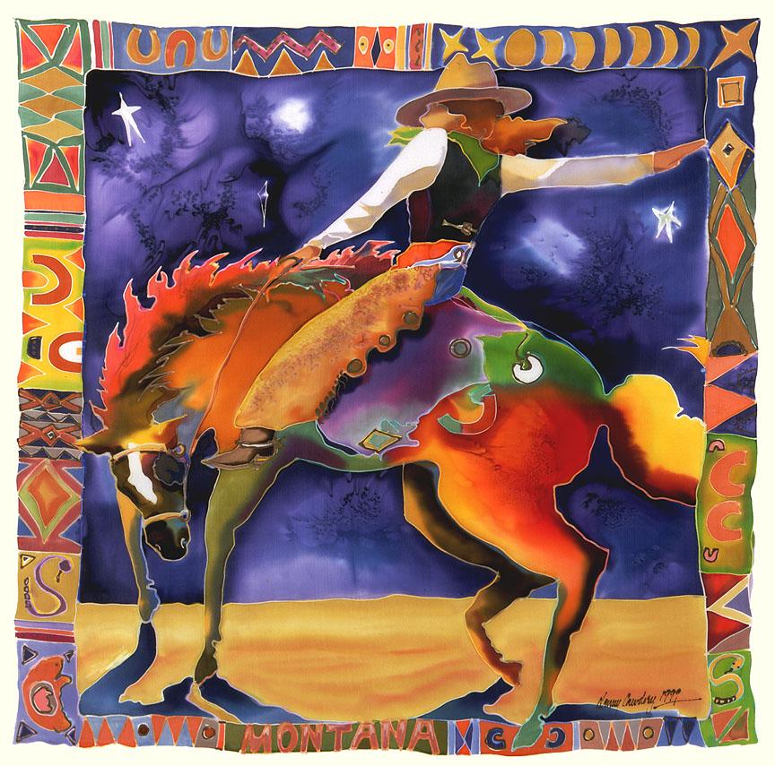 Stella und Stern Kuhgirl Rodeo Western Art gerahmte Giclee-Reproduktion auf Papier – Print von Nancy Dunlop Cawdrey
