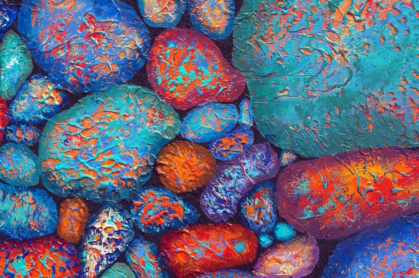 Abstrakte „A Few Red Fancy Rocks“ mit strukturierten violetten, blauen, roten und aquafarbenen Motiven im Angebot 1