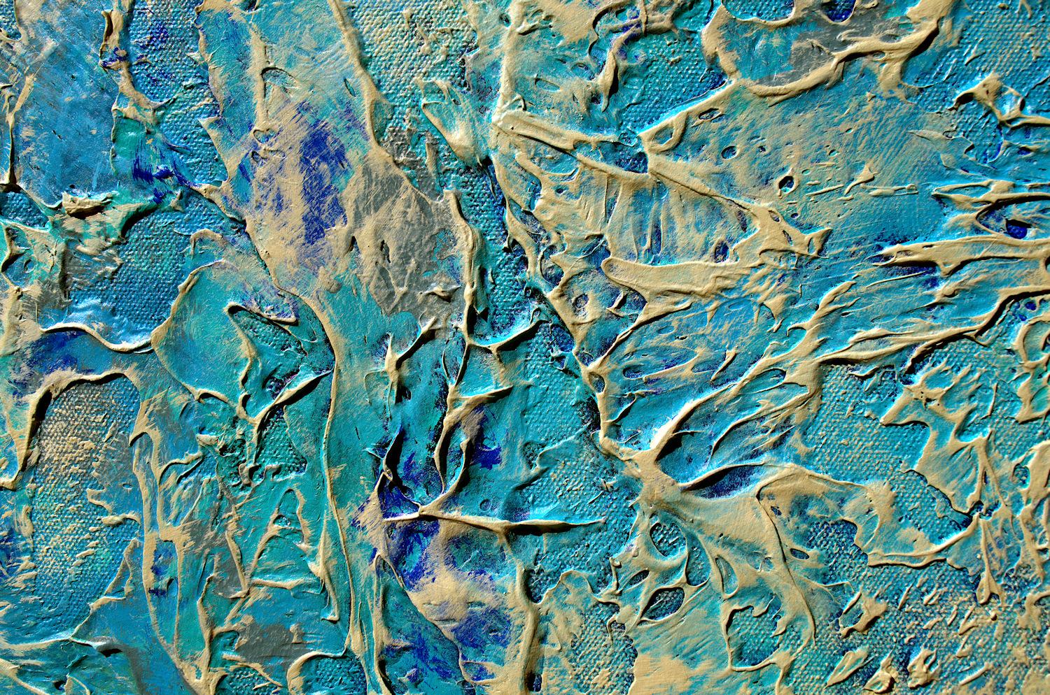 « A Serenely Quiet Sea » - Technique mixte abstraite avec texture bleu sarcelle et turquoise - Expressionnisme abstrait Painting par Nancy Eckels