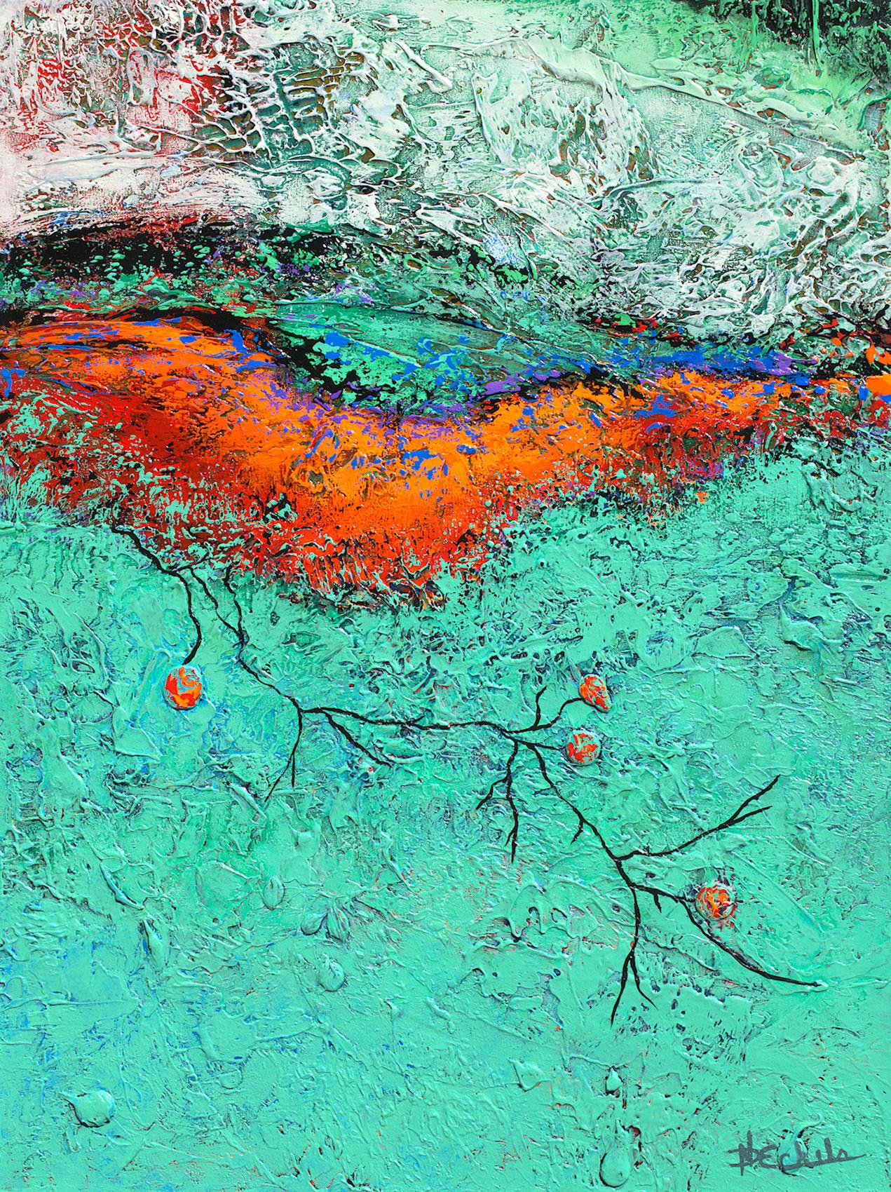 Nancy Eckels Abstract Painting - "Altered Paths" Mixed Media abstract with textural rich greens, teal, aqua