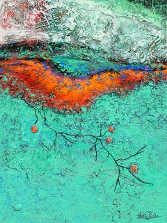 "Altered Paths" Mixed Media abstract with textural rich greens, teal, aqua