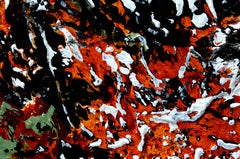 "Tierra y Fuego" Técnica mixta abstracta con texturas  verde, aqua y naranja