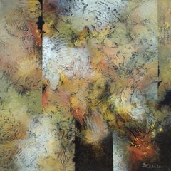 "Autumn's Mix" by Nancy Eckels large abstract textural painting with autumn gold