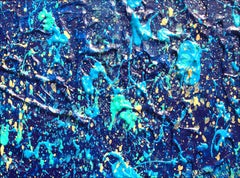 "Beach Day"  Mixed Media abstract with textural greens, blues and white