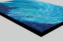 "Bubbly At The Beach" Mixed Media abstract with textural blues, teal, turquoise