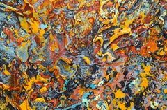 "Can't Fix Wild" Mixed Media abstract with textural blues, orange and reds