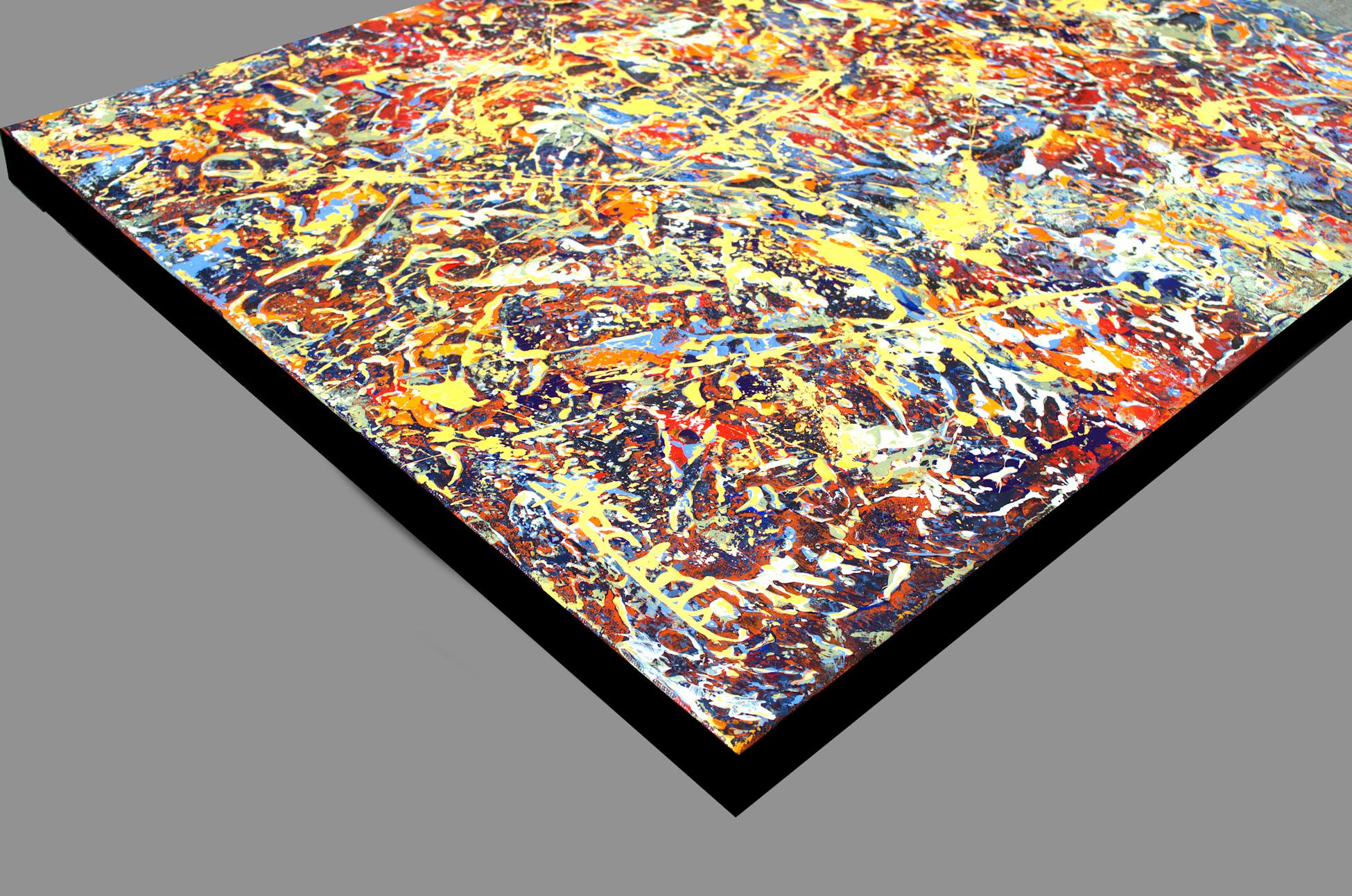 „Circus Triptychon“ Abstraktes Mixed Media-Gemälde mit strukturiertem Blau, Orange und Lavendel im Angebot 3