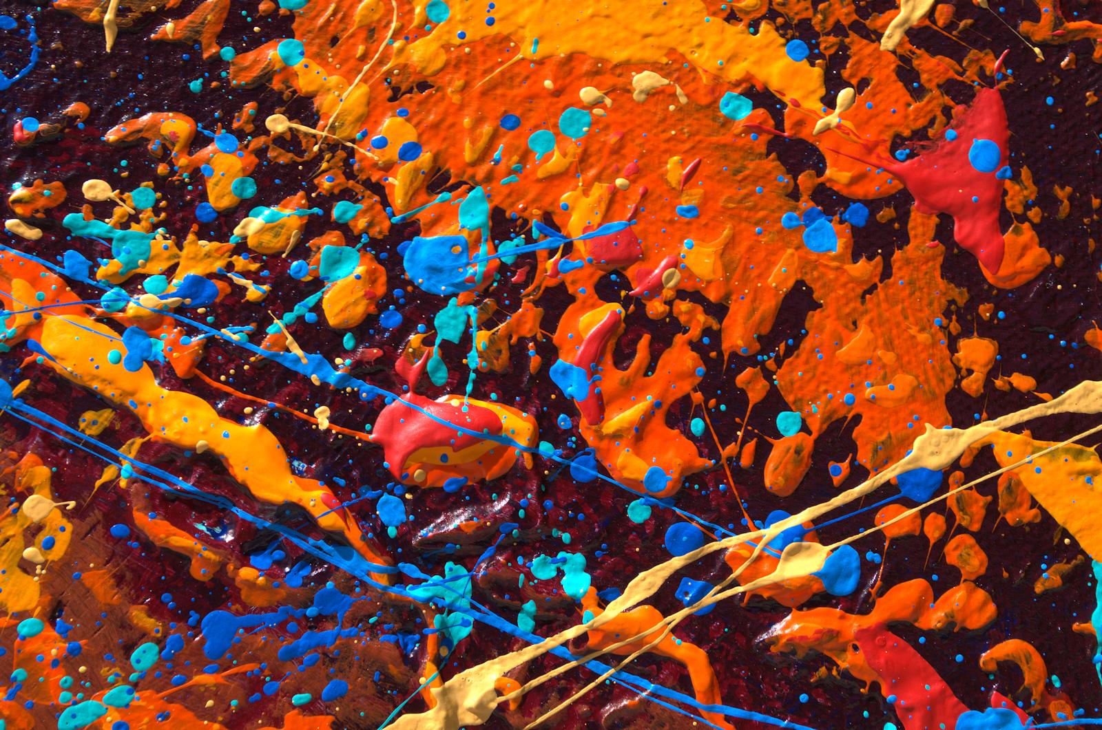 « Color Chaos Diptych », technique mixte abstraite avec texture rouge, orange, bleu en vente 1