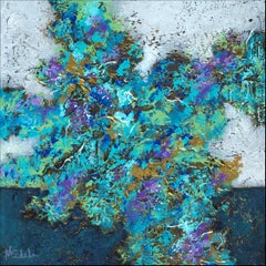 "Cool Jewels" by Nancy Eckels abstract with textural greens, blues and purples