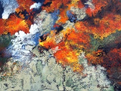 "Destinations" by Nancy Eckels abstract painting with textural golds and reds